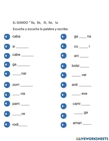 Silabas lla, lle, lli, llu, lly