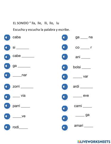 Silabas lla, lle, lli, llu, lly