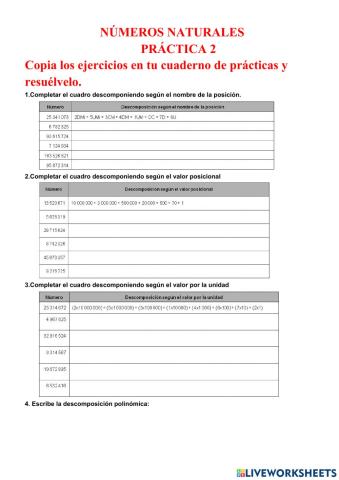 Ejercicios de  números naturales