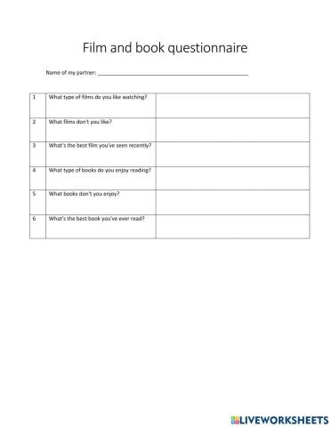Films and books questionnaire