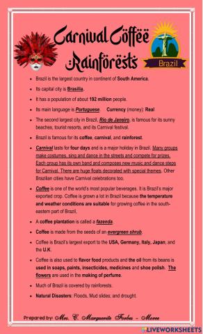 Brazil - Carnival,  Coffeeand Rainforest