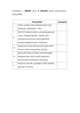Amalan Keselamatan, Kesihatan dan Kebersihan