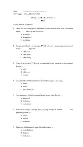 Penilaian harian pkn tema 5