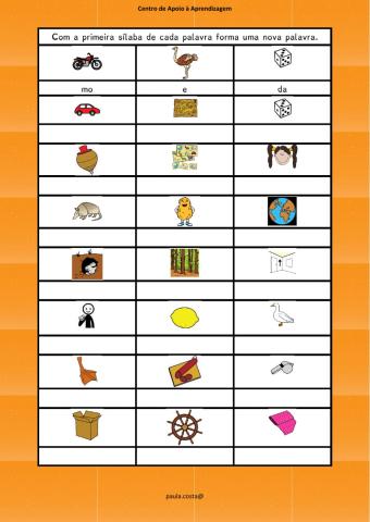 Ficha de trabalho Português 1º ano