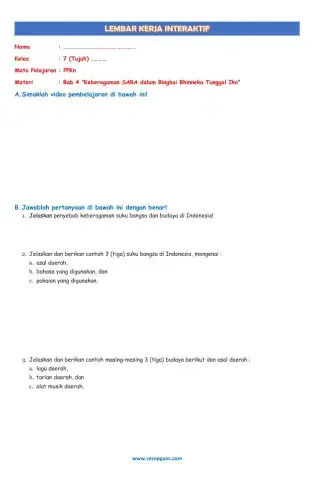 LKS Interaktif PPKn Kelas 7 tentang Keberagaman SARA dalam Bingkai Bhinneka Tunggal Ika