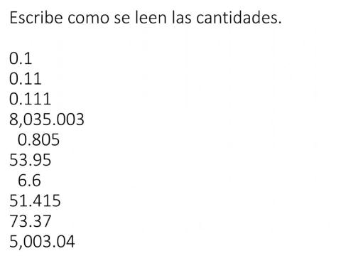 Lectura y Escritura de cantidades