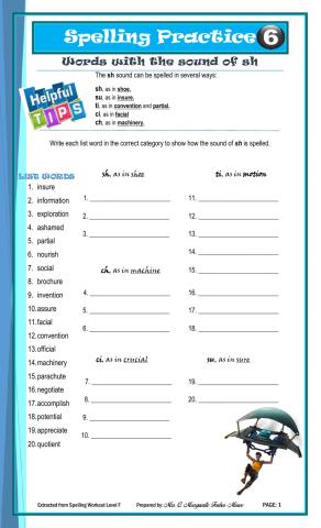 Words with the sh sound