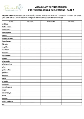 Vocabulary repetition form - professions, jobs & occupations - part 2