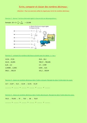 Comparer  et classer des nombres décimaux cm2
