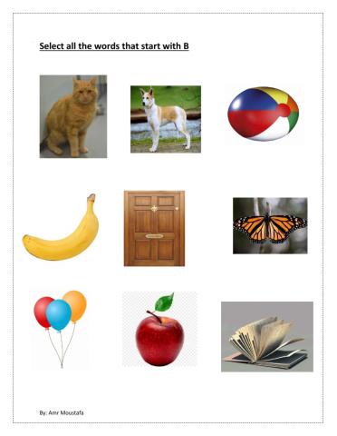 Select the words that start with B