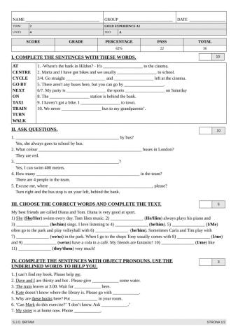 Gold Experience - Test - Unit 4