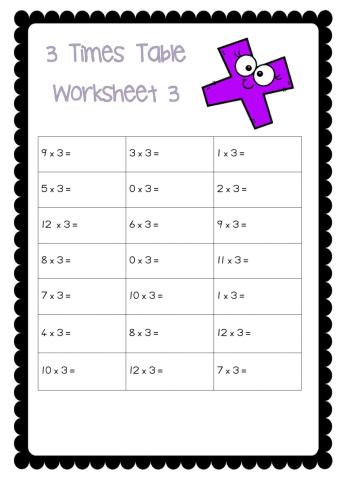 3 Times Table Worksheet 3