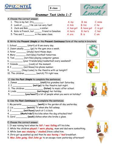 B class - Grammar Test 1-7.Right on 2