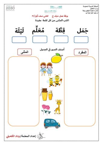 ورقة عمل المفرد والمثنى