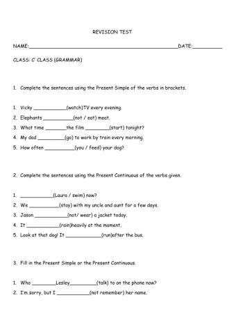 C' class, grammar test