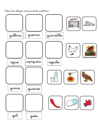 Identificar palabras con ga, gue, gui, go, gu.