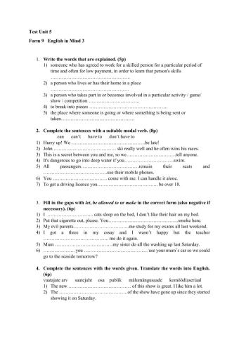 Test Unit 5 Form9 English in Mind 3