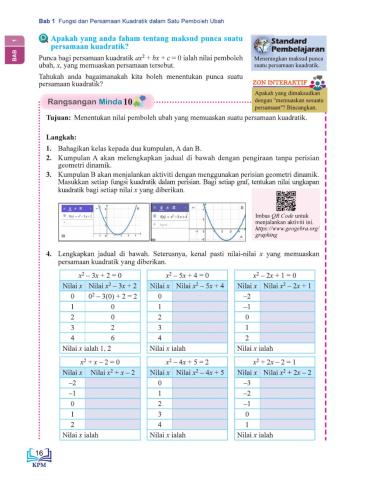 Fungsi dan Persamaan Kuadratik Tingkatan 4