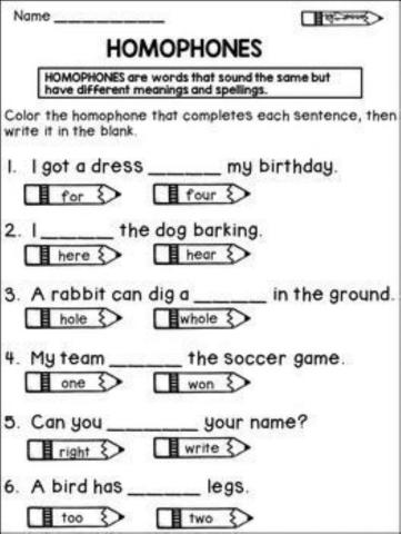 Homophones (write the correct answer)
