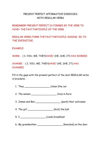 Present perfect affirmative exercises