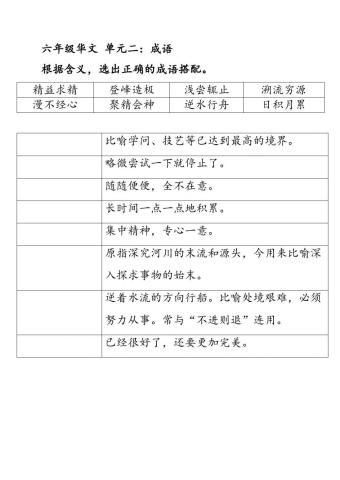 六年级华文 单元二：成语