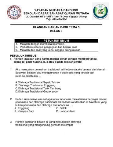 Ulangan harian pjok tema 5