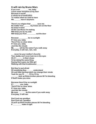 It will rain by Bruno Mars