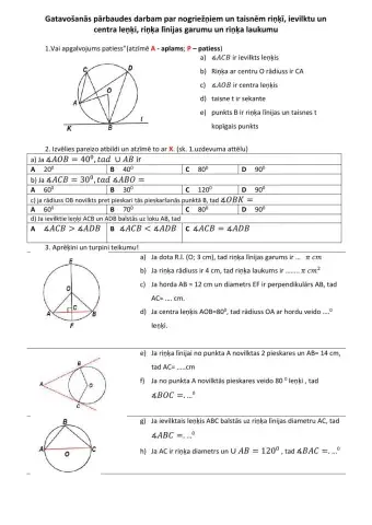 Riņķa taisnes, nogriežņi, leņķi