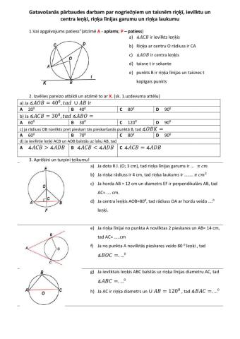 Riņķa taisnes, nogriežņi, leņķi
