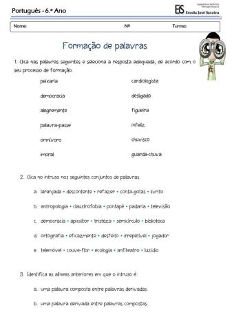 Formação de palavras - Derivação e Composição