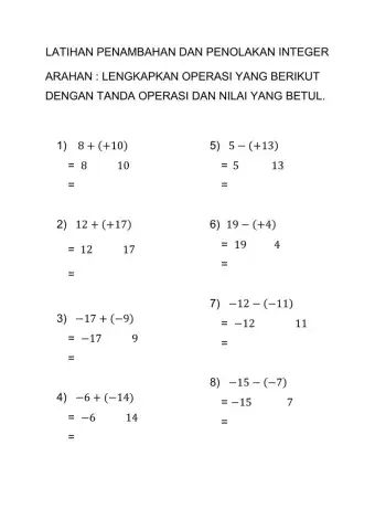 Penambahan dan penolakan integer