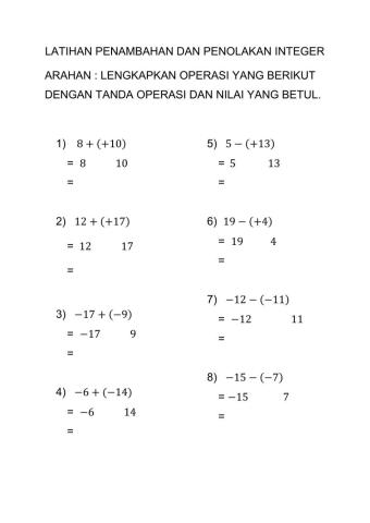 Penambahan dan penolakan integer