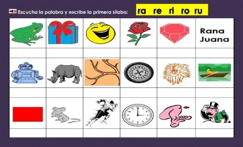 Escribe la primera sílaba de la Rr.