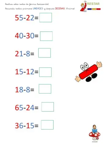Resta sin llevar horizontal