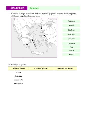 Activitats sobre Grècia. Esparta i Atenes