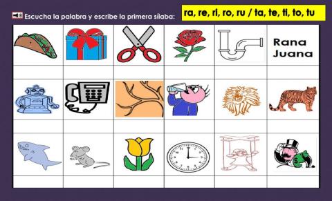 Escribe la primer sílaba: Rr o Tt -1