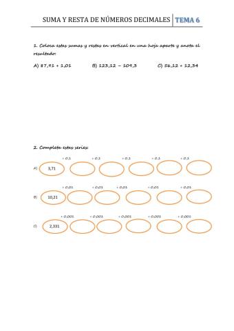 Suma y resta de números decimales
