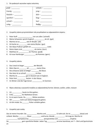 Kleidung - zadania ćwiczeniowe - klasa 6