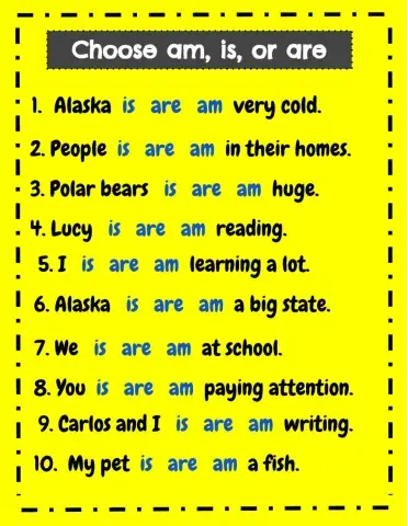 Linking verbs am is are