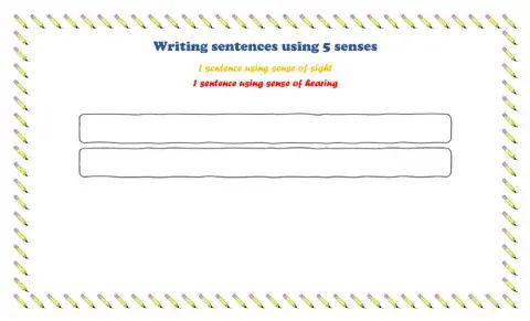 Writing sentences using 5 senses