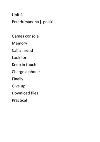 English Class A2+ short voc test unit 4 (kl 7)