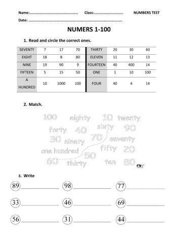 Numbers 1-100