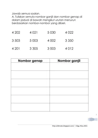 Tahun 4: Nombor Genap dan Nombor Ganjil