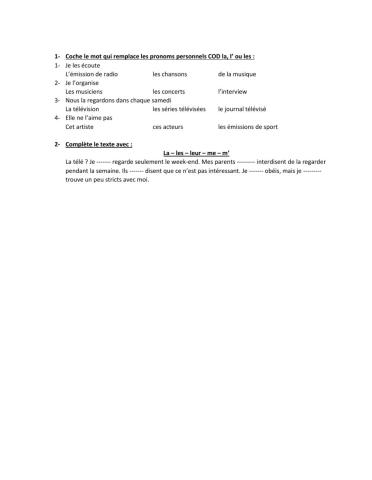 Les pronoms personnels COD