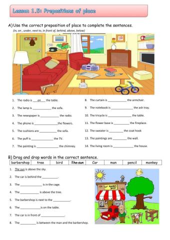 Lesson 1.5 prepositions of place