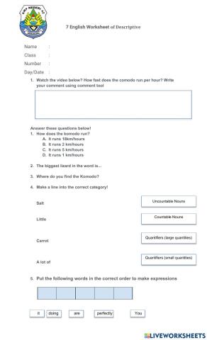 7 Worksheet Descriptive text