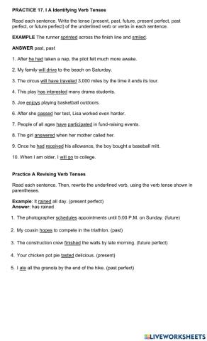 PRACTICE 17. I A Identifying Verb Tenses