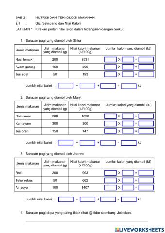 pengiraan nilai kalori