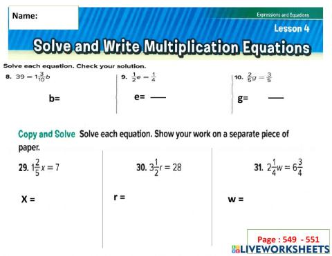 Multiplication equation ( fractions )