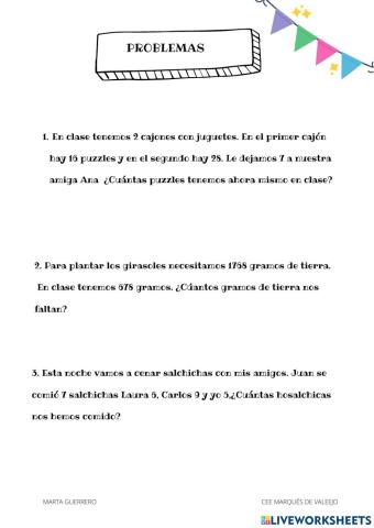 Problemas de suma y resta